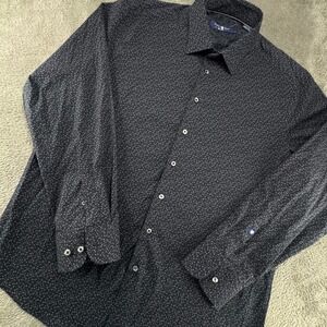 Stone Rose Button Down Shirt Mens XXL Black‎ Geometric Micro Print LHR9205-001